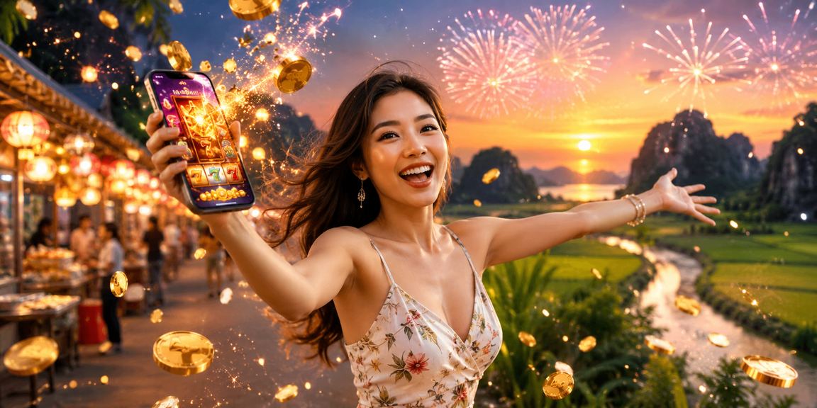 Người chơi tại chợ đêm Ninh Bình trải nghiệm slot game trên điện thoại